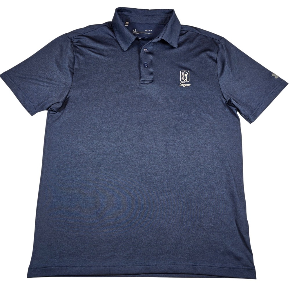 Under Armour Heatgear Navy Blue Loose Fit Golf Performance Polo Men's M TPC LOGO
